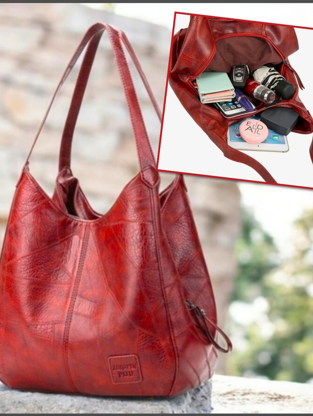 NWT. Shoulder Hobo Satchel Small Tote Soft Faux Leather Multi Pocket Zip Closure